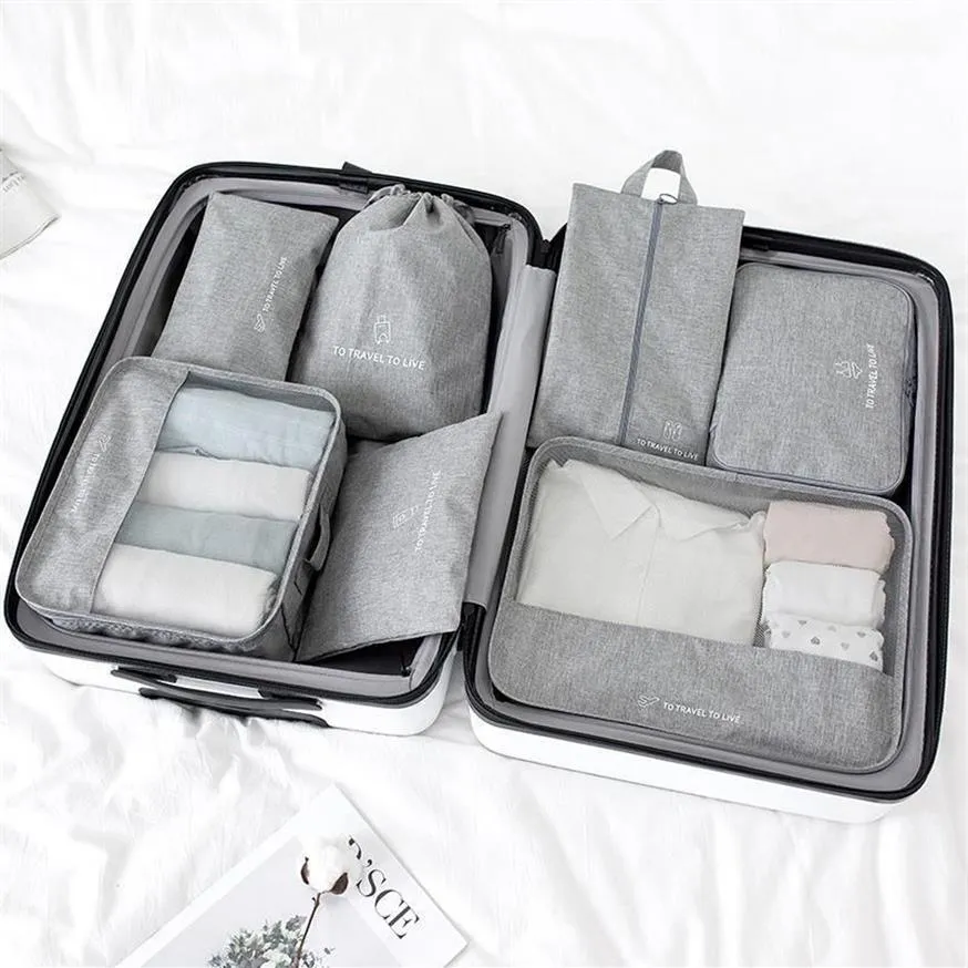 Storage Bags 7 Set Packing Cubes With Shoe Bag - Compression Travel Luggage Organizer276v