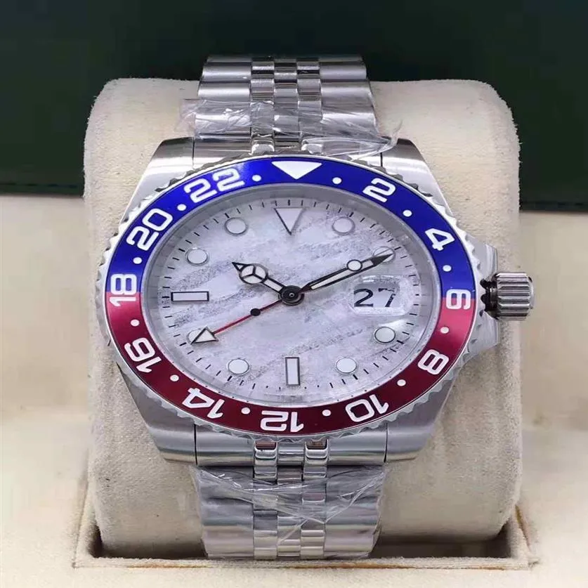 Erkek Designer Watches SS Meteorite Yüzey Hareketi Mavi Kırmızı Pepsi Otomatik GMT Hareketi Sınırlı İzle Orologio Di Lusso 202s