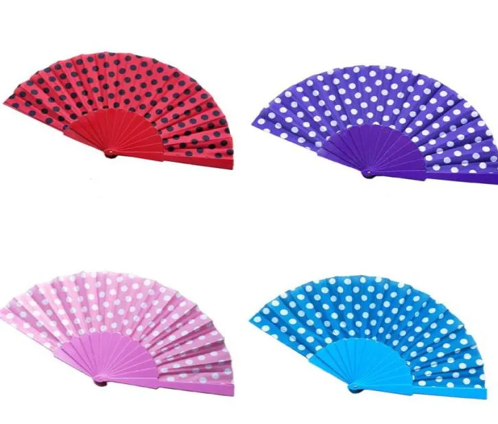 Polka Dots Design Plastic Hand Folding Fan for Wedding Gifts Party Favors3756003