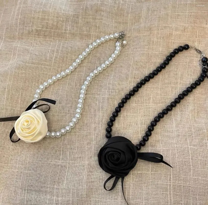 Pendentif Colliers Mode coréenne Vintage fleur perle collier de perles pour les femmes fête esthétique gothique Rave bijoux Y2K EMO accessoires