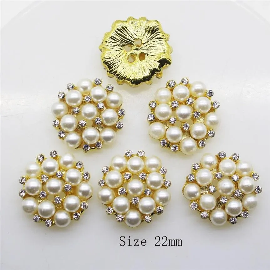 50 peças 22mm strass redondo botão pérola decoração de casamento diy fivelas acessório prata golden287y