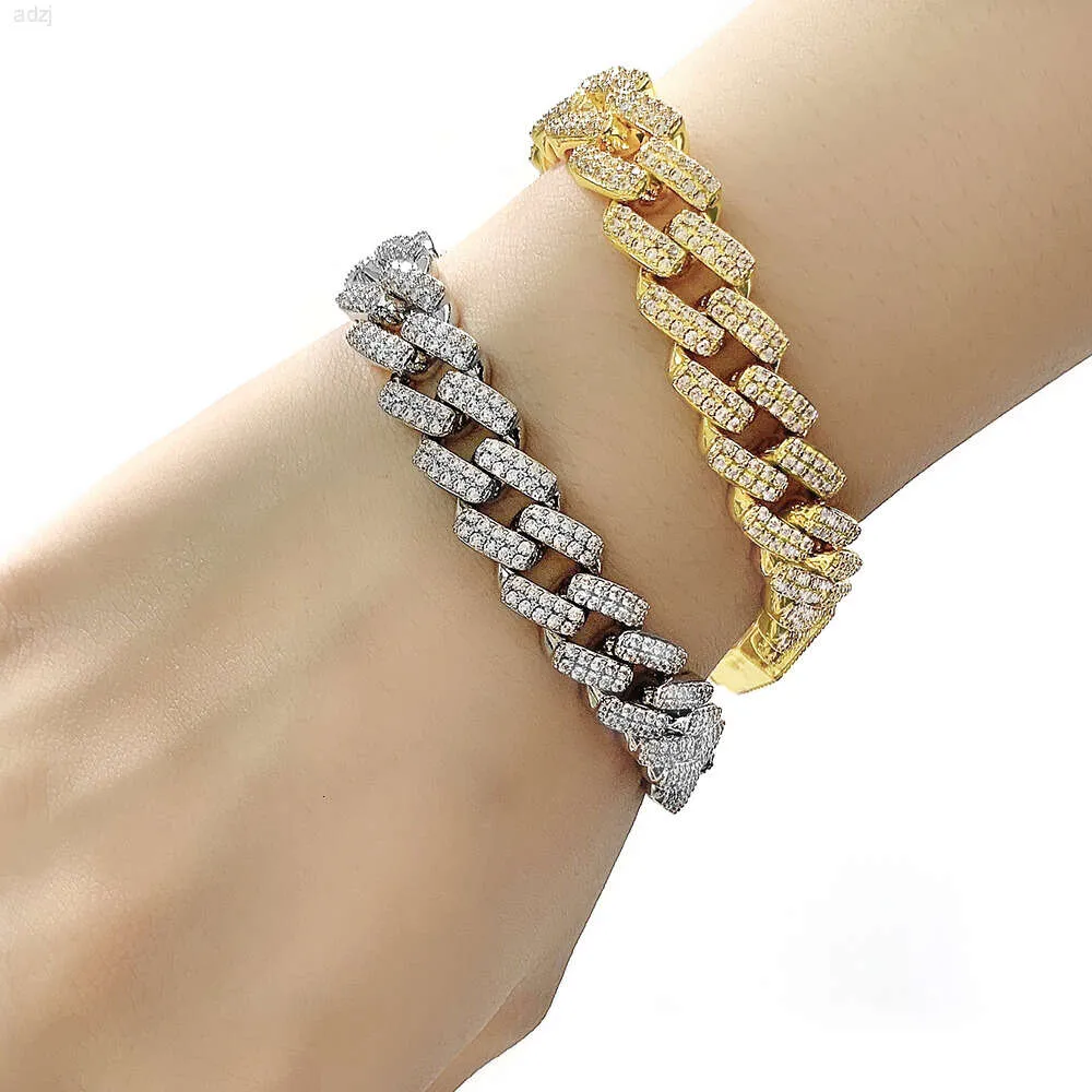 Custom 10mm Miami Cuban Link Chain 2-row Round Square Baguette Diamond Bracelet with Vvs Moissanite Iced Hiphop Design