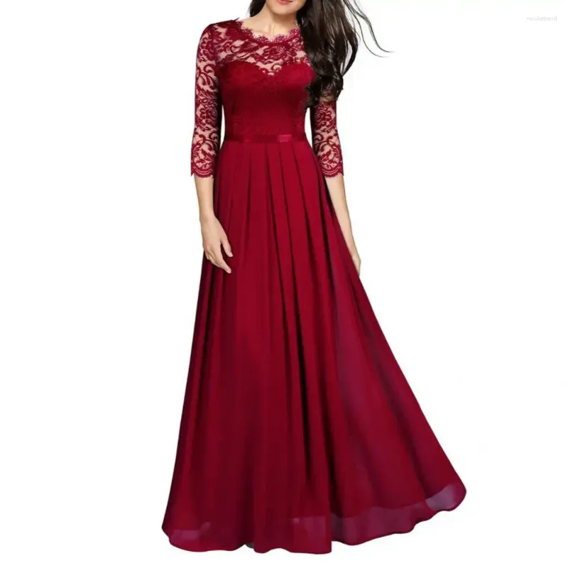 Casual Dresses Beautiful Holiday Dress Round Neck Solid Color Soft O 3/4 Sleeve A-Line Long