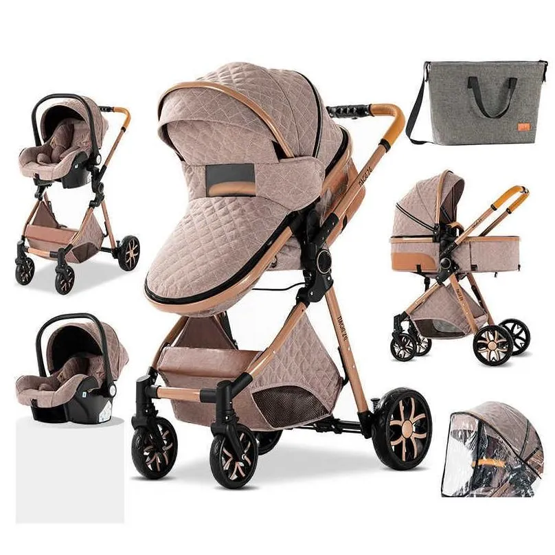 luxury born baby stroller 3 in 1 high landscape stroller reclining baby carriage foldable stroller baby bassinet puchair l230625