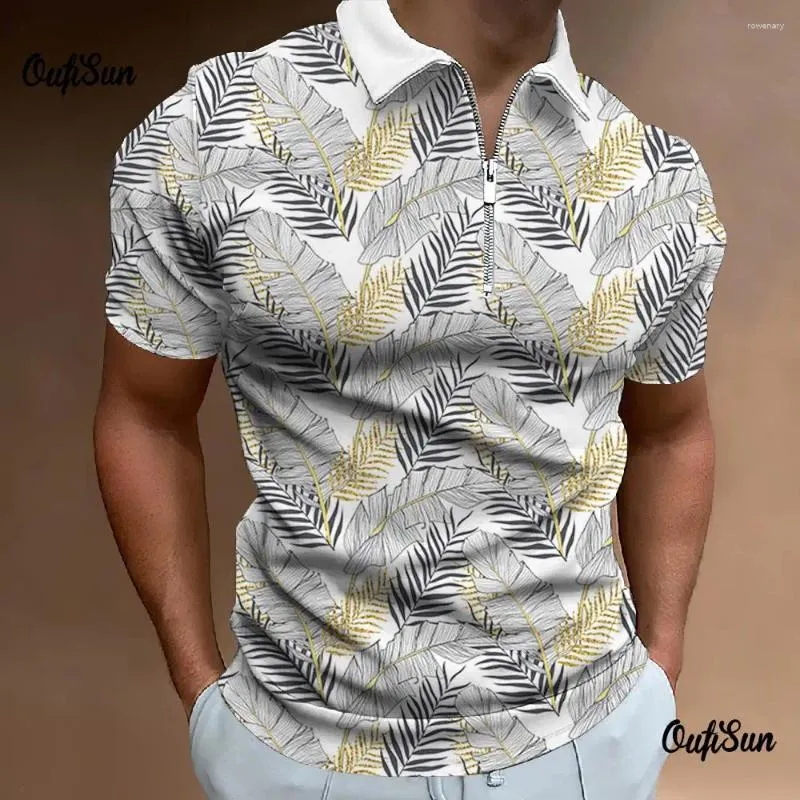 Polos da uomo con polo zip piuma top semplici stampe 3d feste di abbigliamento sportivo uomo abbigliamento a maniche corte estate