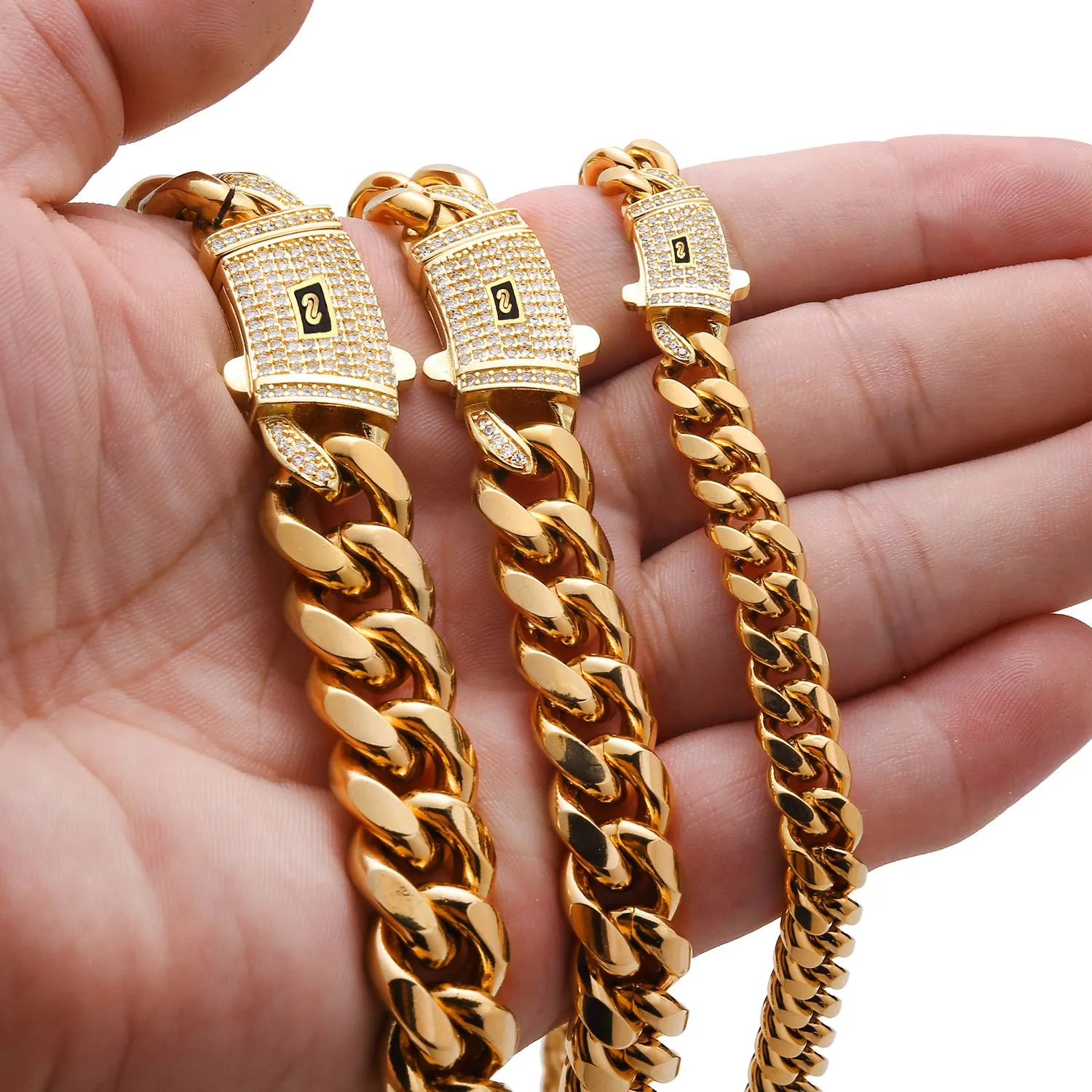 Cuban Link Chain kettingontwerper voor mannen roestvrij staal niet-aangetaste vergulde gouden ketting 6-14 mm brede ingelegde CZ Diamond in Buckle Hip Hop Rapper Designer sieraden