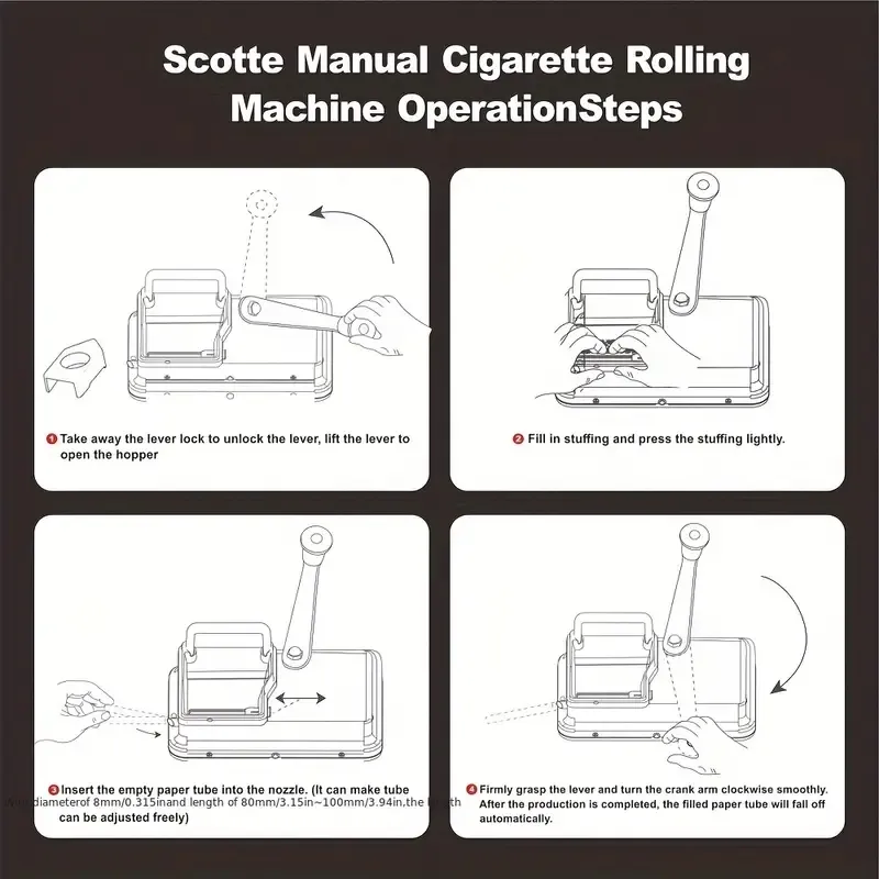 Manual Cigarette Rolling Machine - Handheld Tobacco Injector for 8mm Tubes, Adjustable Length (80-100mm)