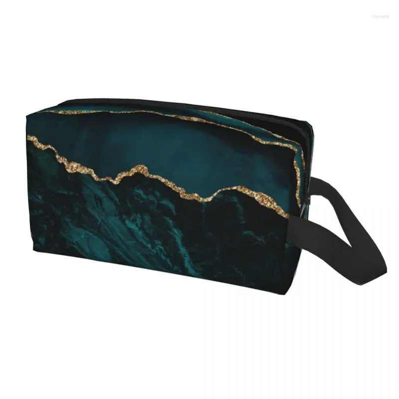 Cosmetic Bags And Gold Veins Agate Marble Texture Travel Toiletry Pure Teal Gemstone Makeup Bag Beauty Storage Dopp Kit