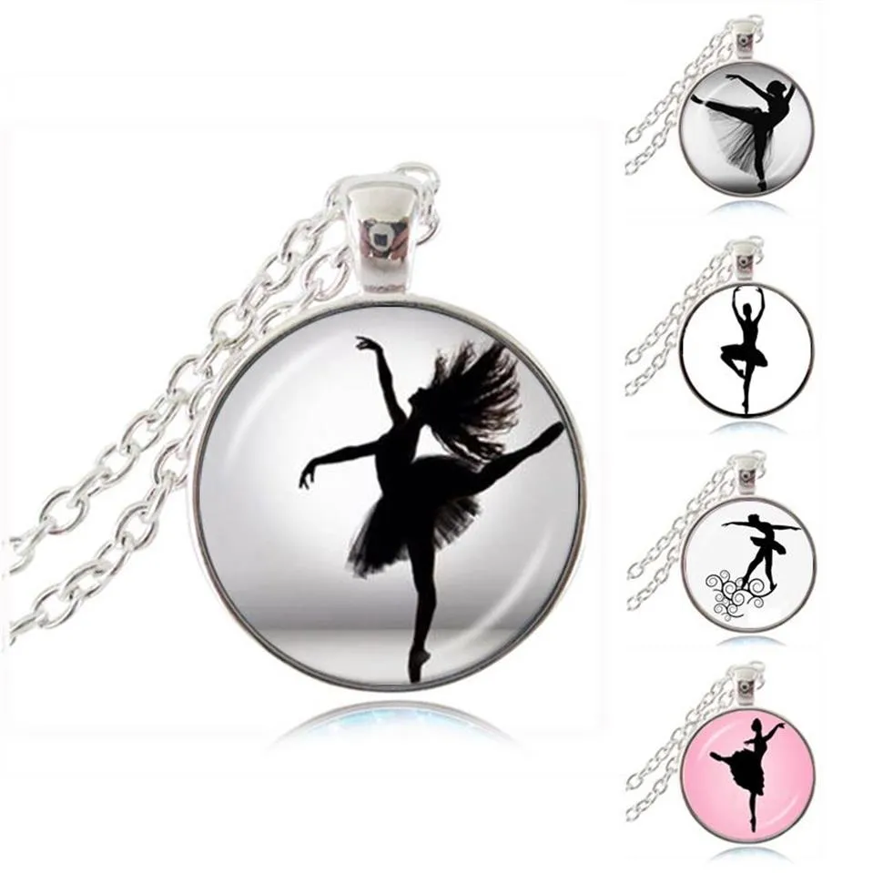 Dancing Ballerina Dancer Necklace Ballet Dance Girl Po Pendant Cabochon Dome Fashion Jewelry for Woman Sweater Chain Necklace2860