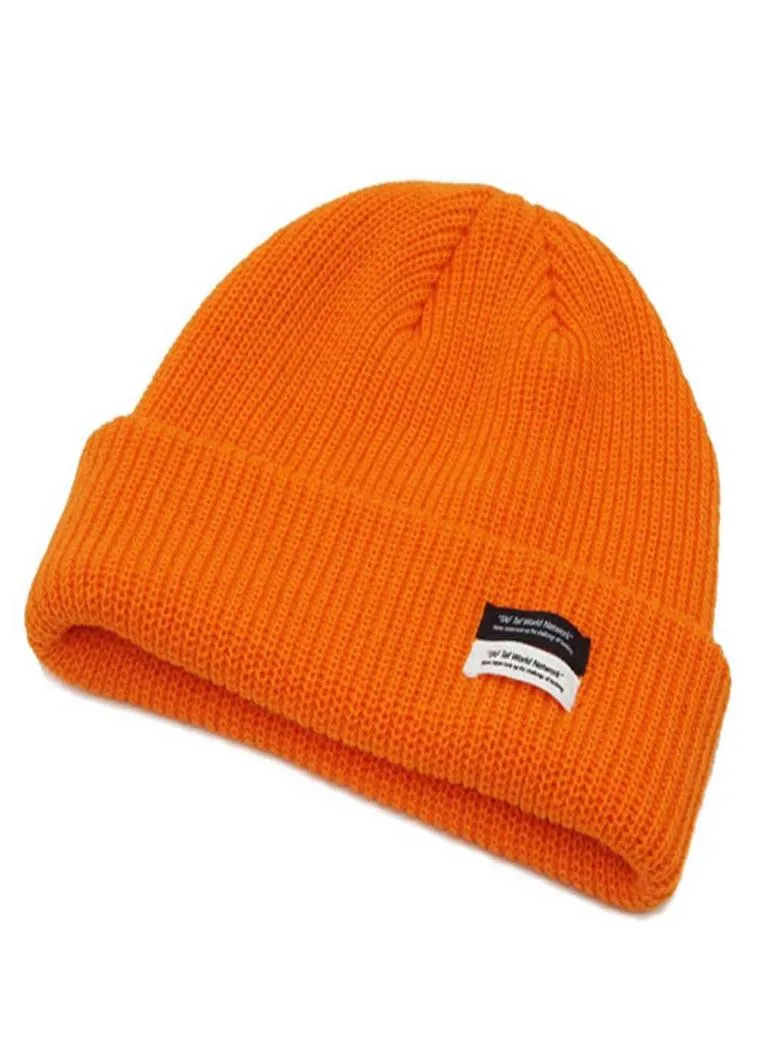 Autumn Winter Men039s Ribbed Knit Skull Cap Women Beanie Cuff Hat With Tag Toque Dark Grey Orange White Black Bluegreen Pink Y4011827