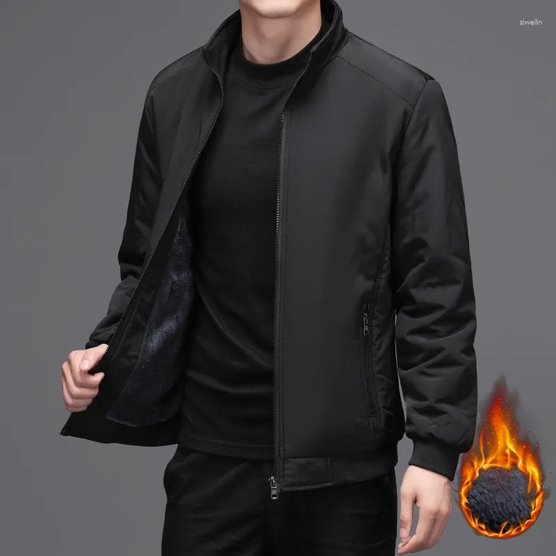 Männer Jacken Herbst Winter Männer Casual Fleece Liner Warme Solide Stehkragen Business Zipper Mantel Männliche Bomber