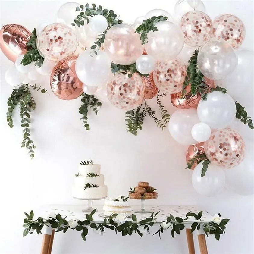 77PCS Rose Gold Balloon Zestaw Garland LaTex Confetti Wedding Bridal Shower Baby Shower Dziewczyny Dekoracje urodzinowe 102271S