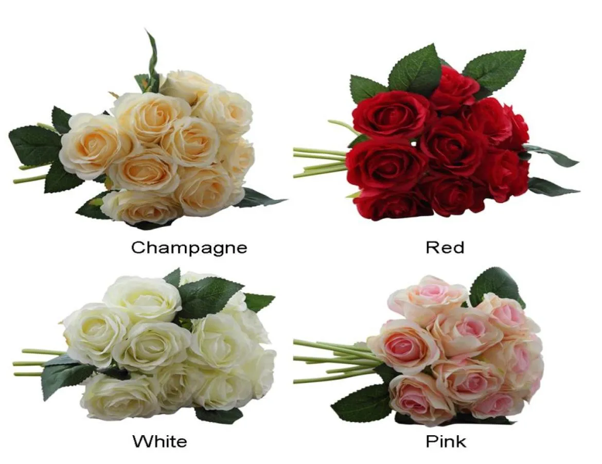 10st Artificial Red Rose Heads Flower Bouquet Wedding Bridal Fake Silk Flowers Christmas Party Valentine039S Day Home Decorati6201109