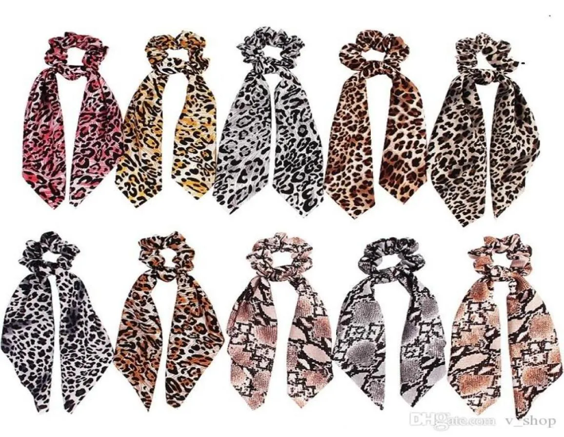 Women Girl Elastic Hairbands Scrunchie Streamer Scrunchies Leopard print Chiffon Turban Ponytail Holder Hair Ties Bow Streamers Ri1158908