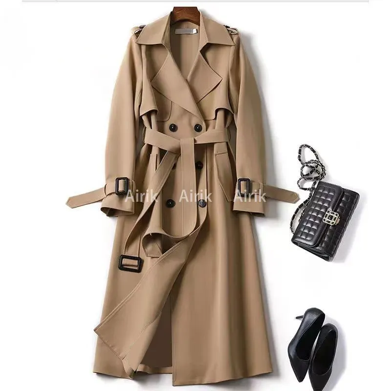 Luxury Fashion designer brand apricot Women`s Trench Coats Windbreaker england long Trench spring coat double breasted XXL XXXL temperament womens Outerwear