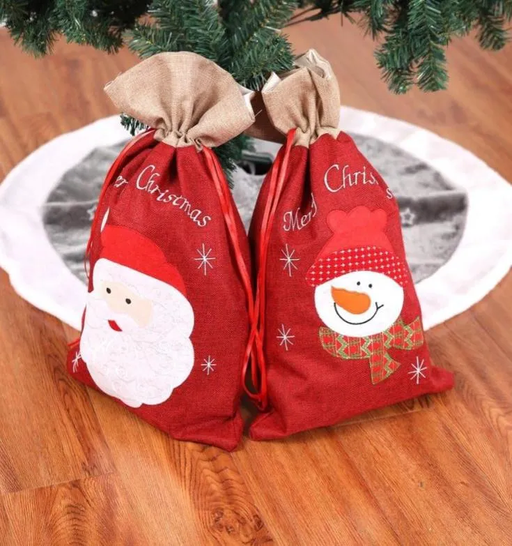 Noël Noël Hesse Santa Sack Sac De Bas Enfants Cadeaux Sac Nouvel An Décorations De Noël 2 couleurs 3238444