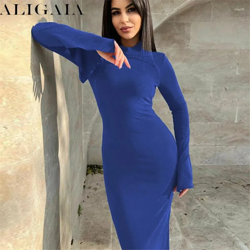 Sukienki zwykłe Aligaia Kobiety moda o drużynie z długim rękawem klub streetwear bodycon 2024 Spring Fall Dress Hurtowe przedmioty do biznesu