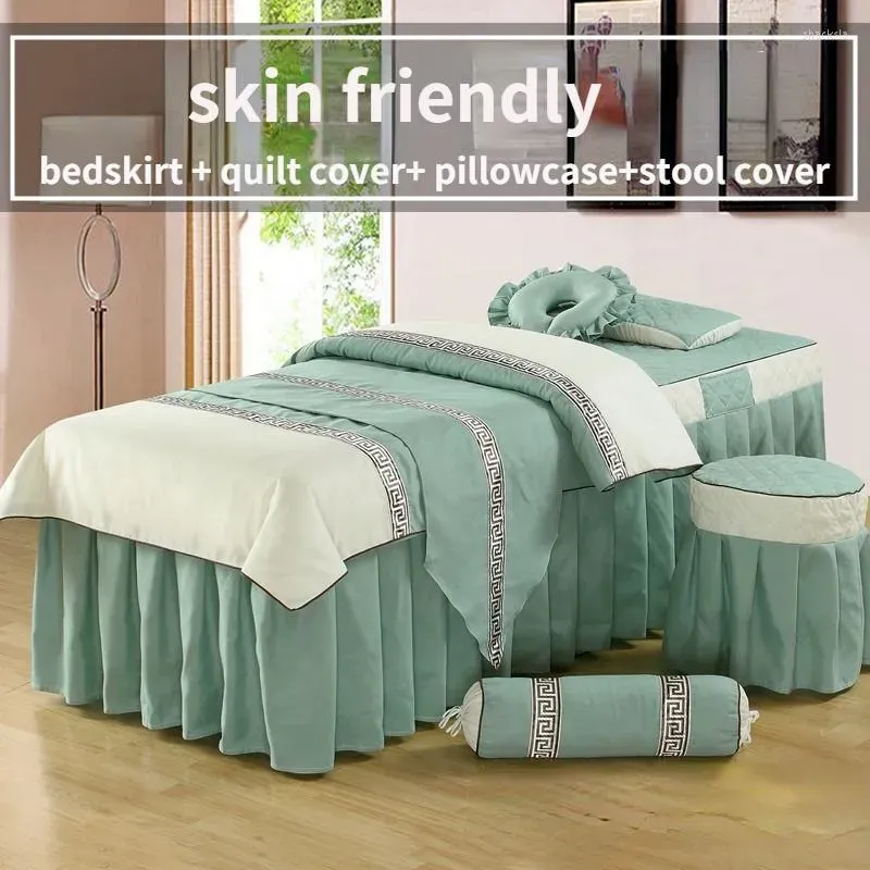 Ensembles de literie 4 pièces Massage pour Salon de beauté drap de lit Spa utilisation housse de couette jupe couette tabouret taie d'oreiller