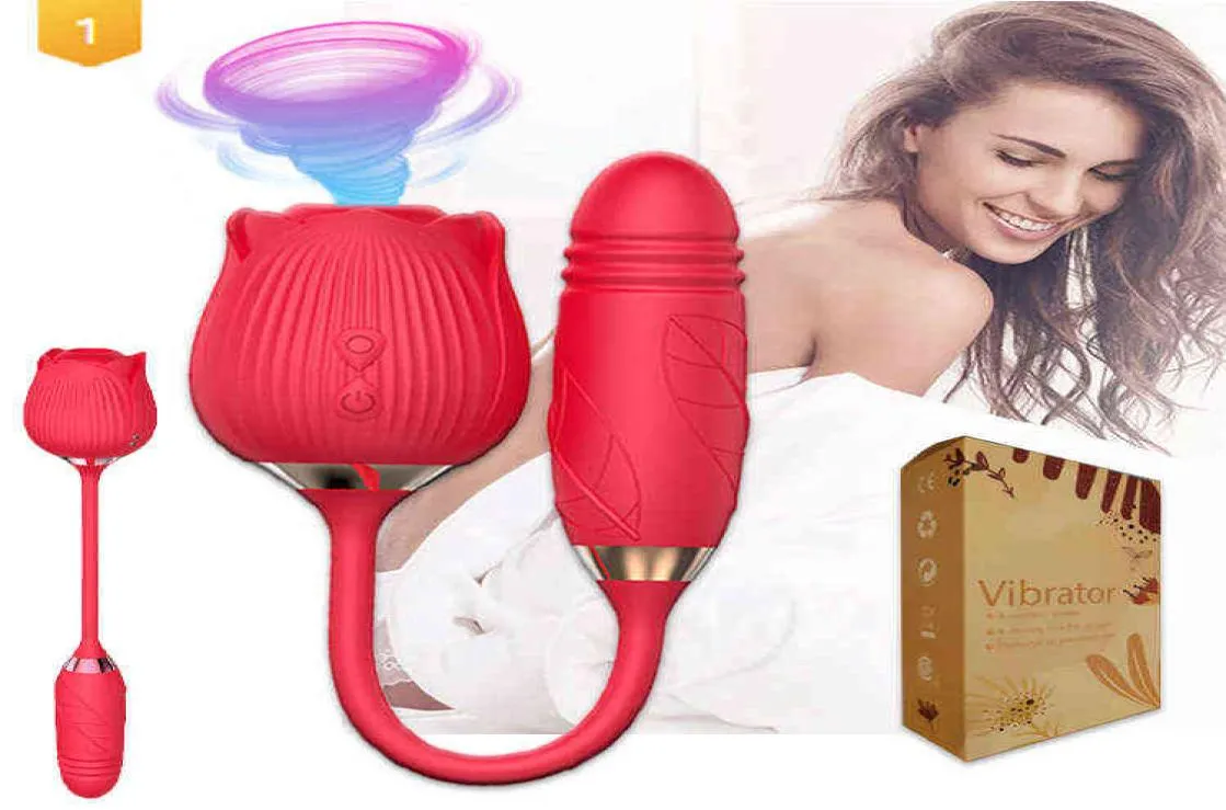 NXY Vibrators New Two in One Red Rose Flower 2 0 Adult Tongue Licker Massager Dildo Double Sex Toy for Women 04111573446