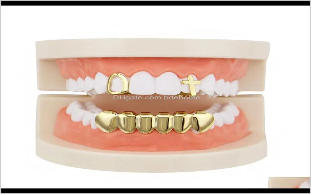 Grillz Dental Grills Drop Delivery 2021 Factory Bottom Gold Color Teeth Set Mixed Design Fake Tooth Grillz Hiphop Cool Men B3489526