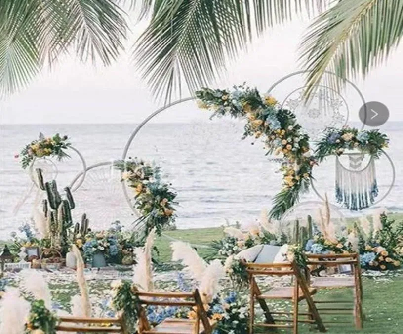 Bröllopsdekoration Bakgrund båge runda smides järnhylla dekorativa rekvisita diy kransparti bakgrundshylla blomma med ram5564209