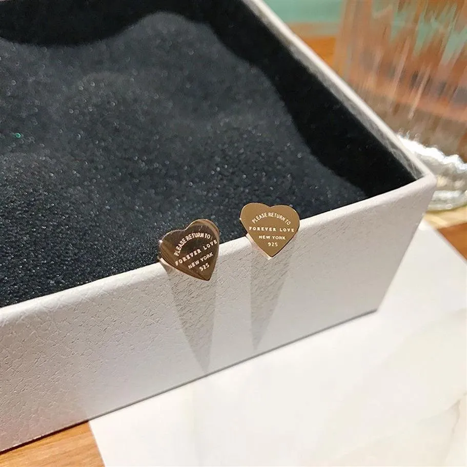 Yun Ruo Sweet Letters Heart Stud Earring Rose Gold Woman Gift Titanium Steel Smycken Fade Never Fade Hypoallergenic Drop 243U