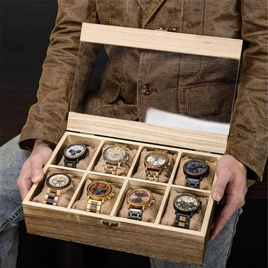 Caixas de relógio casos caixa bobo pássaro madeira organizador armazenamento relógio acessórios jóias colocação pulseiras caso com travesseiros sem283s