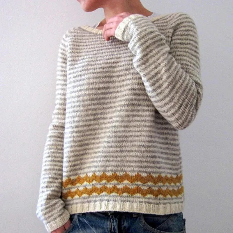 Women's Sweaters 5XL Retro Pattern Print Jacquard Sweater Women Casual Crew Collar Knitwear Tops Autumn Winter Long Sleeve Warm Pullover Harajuku 231211