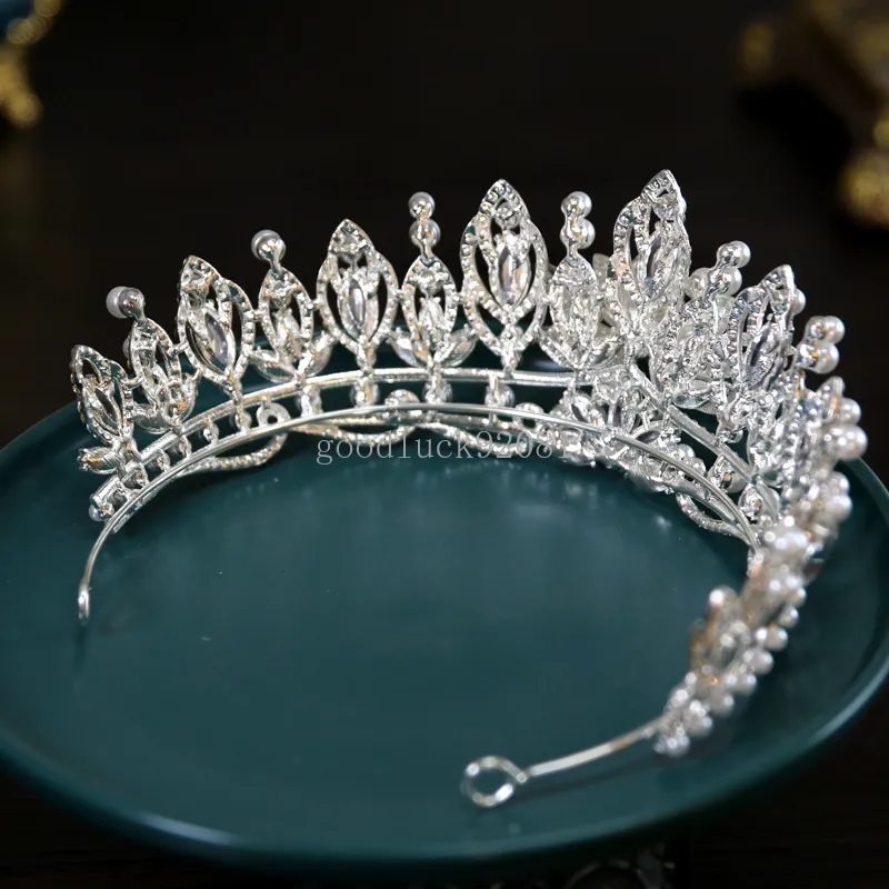 Luxus Kristall Perle Krone Braut Haar Zubehör Elegante Koreanische Königin Tiaras Diadem Mädchen Hochzeit Party Kleid Stirnbänder