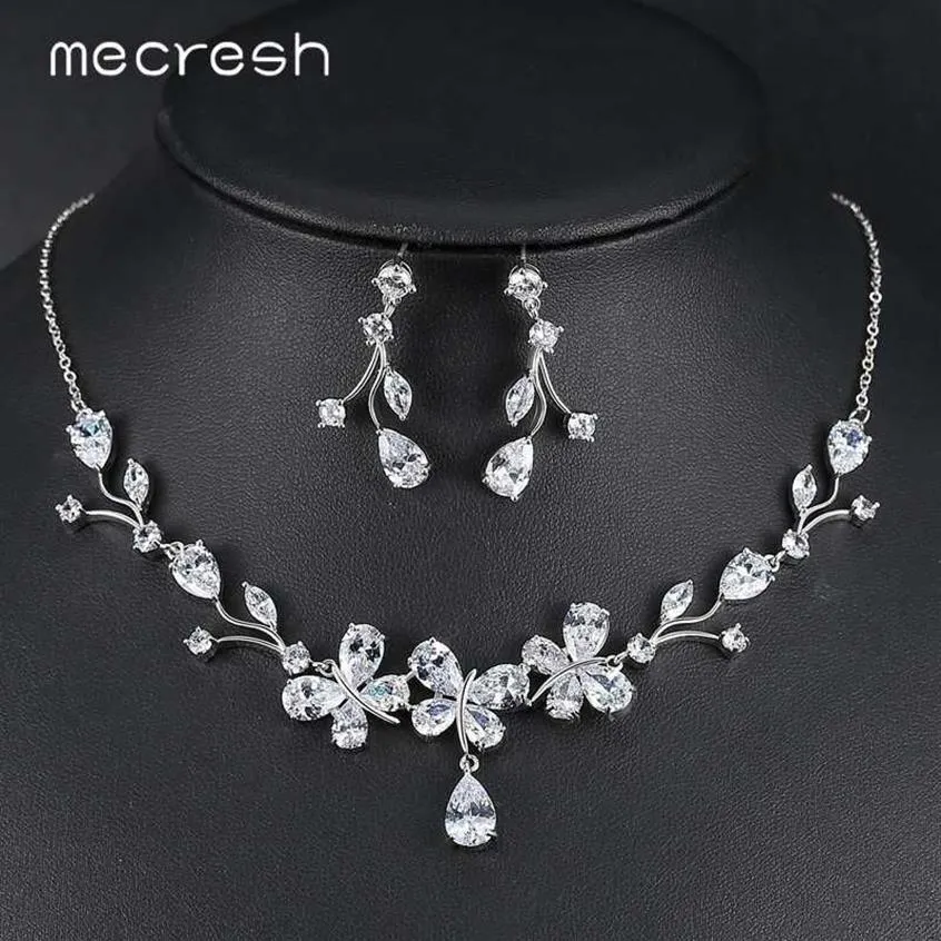 Mecresh Set di gioielli con collana da sposa con farfalla carina per le donne Set di orecchini da sposa con zirconi trasparenti Set di gioielli di Natale TL545 H343Y