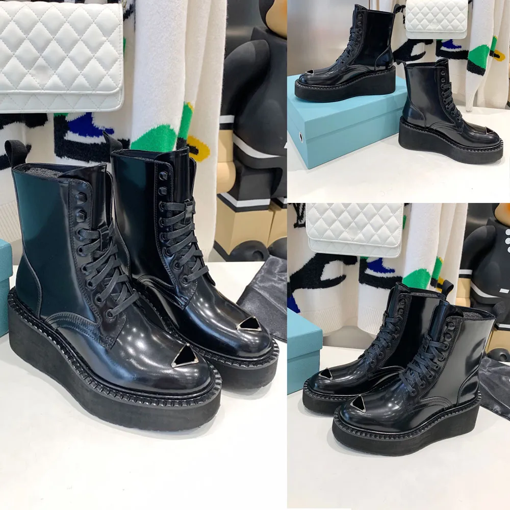 Nuevas botas para mujer botas de diseñador botas martin botas de plataforma bota triangular Botas con cordones Botas de piel de vaca Botines de cuero forro de piel de oveja Otoño Invierno Tamaño de bota 35 42