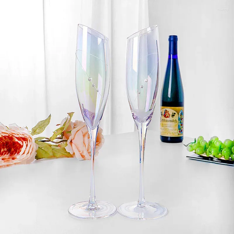 Vinglas med Crystal Glass Champagne Colorful Set med diamanter Home Par Goblet