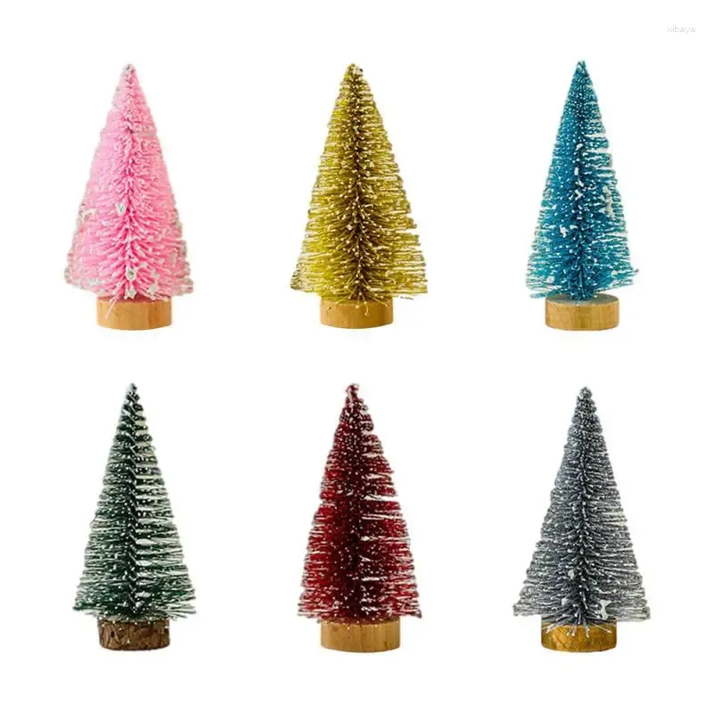 Kerstdecoraties 4 stks 10 cm kleine decoratieve boom nep dennen diy mini kunstmatige santa sneeuw huis navidad