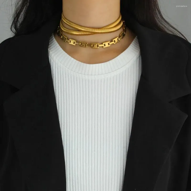 Choker UFPOP 28 mm Waterproof Waterproof Stali Stal Naszyjnik Trendy Women 3-Wayers Gold Cllar Hip Hop Gift