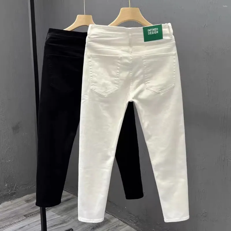 Men's Jeans Trousers Work Wear Male Cowboy Pants Stretch White For Men Tapered Elastic Y 2k Vintage Korean Style Cotton Baggy Oversize