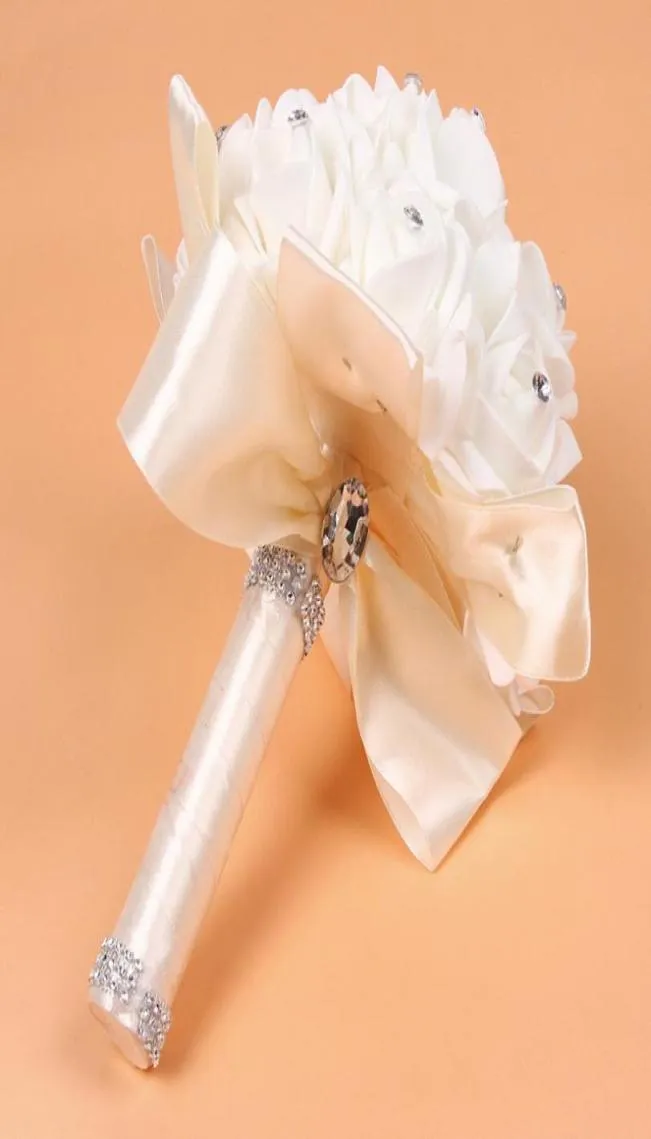 1 pz avorio nuova damigella d'onore decorazione di nozze fiori di schiuma rosa bouquet da sposa raso bianco romantico bouquet da sposa economico 9627383