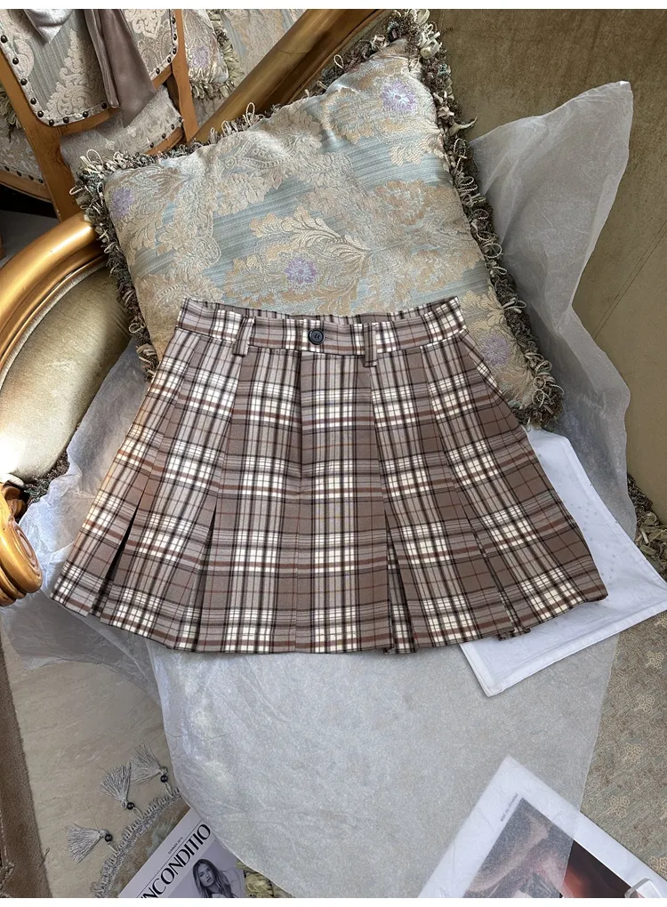 2023 Brown Plaid Print kvinnors kjolar märke samma stil DH309