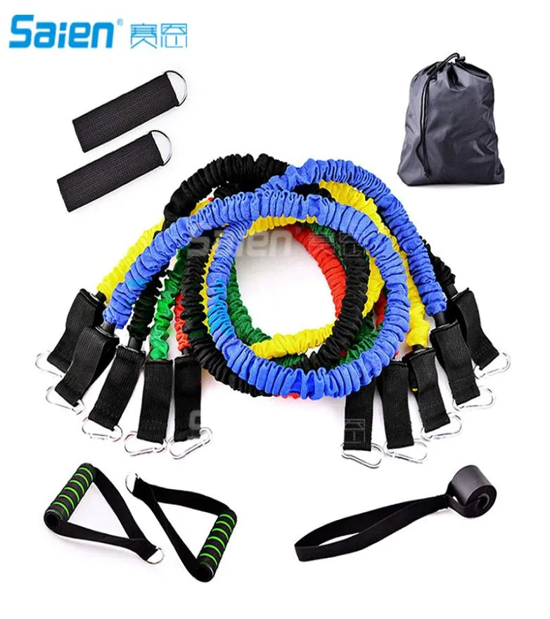 Resistance Bands Set 11 Pieces include 5 Stackable Exercise Bands with Door Anchor Ankle Straps Foam Handles and Carrying Bag4906808