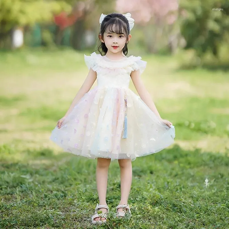 Girl Dresses O-Neck Bow Ruffles Knee Length Appliques Flower Girls Princess Formal Special Occasion Custom Costume 2023