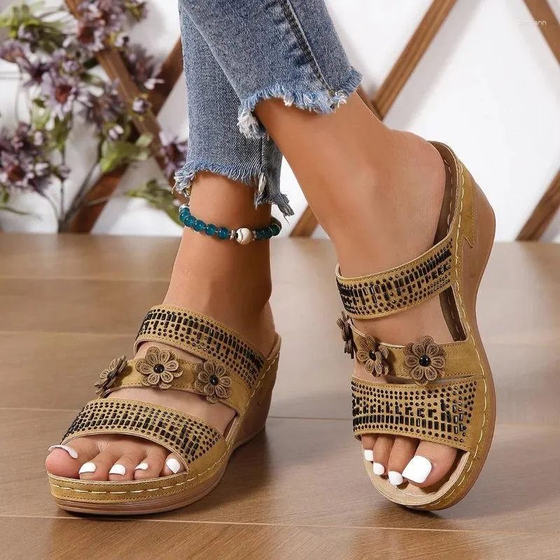 Zapatos de vestir Sandalias de mujer Zapatillas ortopédicas Punta abierta Verano Vintage Tacones bajos Plataforma femenina Corrector Esponja Caminar