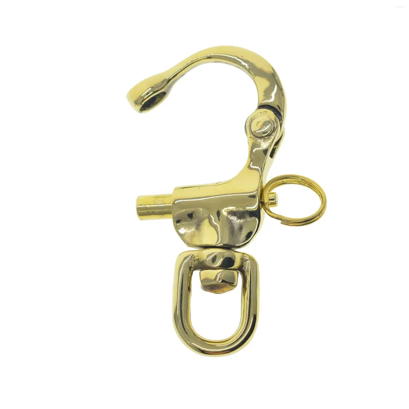 Keychains Solid mässing Stor spegel Polerad Sverige Swivel Snap Pull Lock Carabiner Hook Quick Release Nautical Leather DIY FOB
