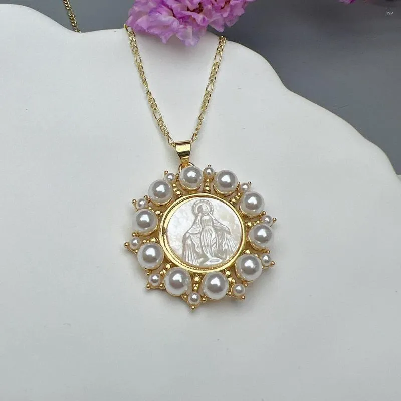 Anhänger Halsketten Guadalupe Jungfrau Maria Halskette Weibliche Natürliche Muschel Religiöse Medaille Figaro Kette Hals Für Frauen