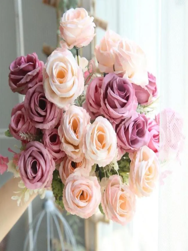 Европейская роза искусственный цветок из шелка высокого качества свадебное украшение зимний праздник большой цветок красный украшение дома осень7700192