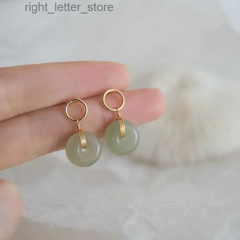 Stud Pure Natural Jade Jewelry 14k Yellow Gold Drop Earring for Women Arets de Mujer Emerald Gemstone 14 K Gold Color Earring Women YQ231211