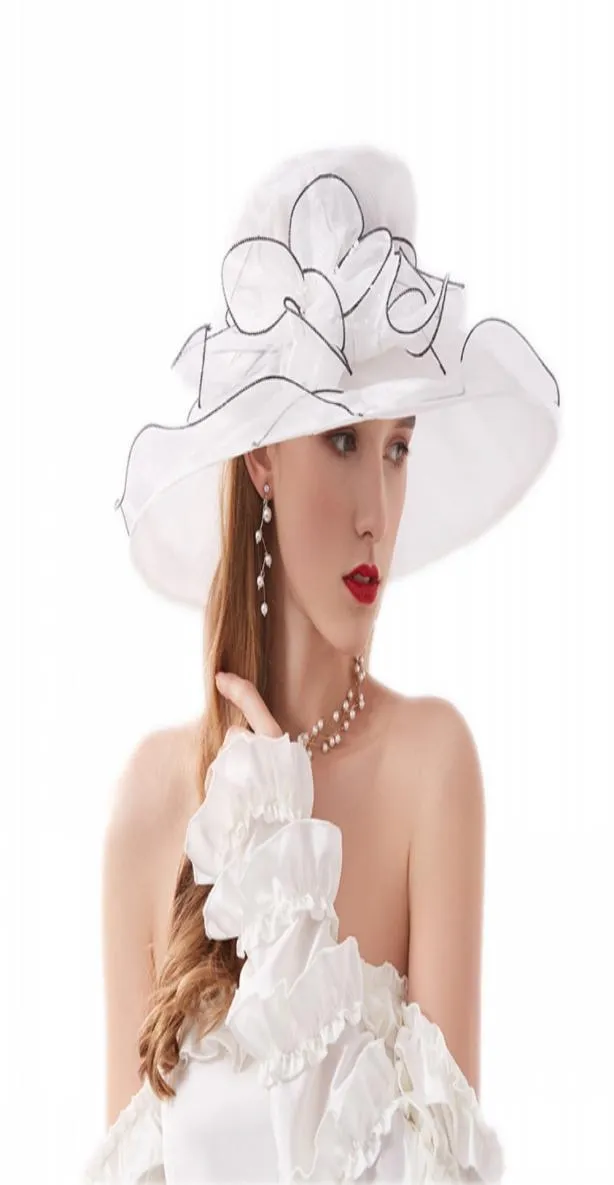 Mode dames robe mariage organza chapeaux église fleur chapeau élégant Kentucky Derby chapeaux filles femmes pliable à large bord plage soleil 5926564