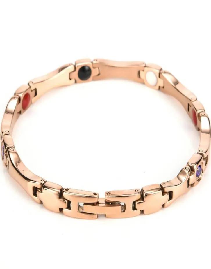 4 In 1 Gezondheid Magnetische Germanium Steen Armbanden Voor Vrouwen Accessoires Mode Rose Goud Kleur Roestvrij Stalen Armband Whole6831524