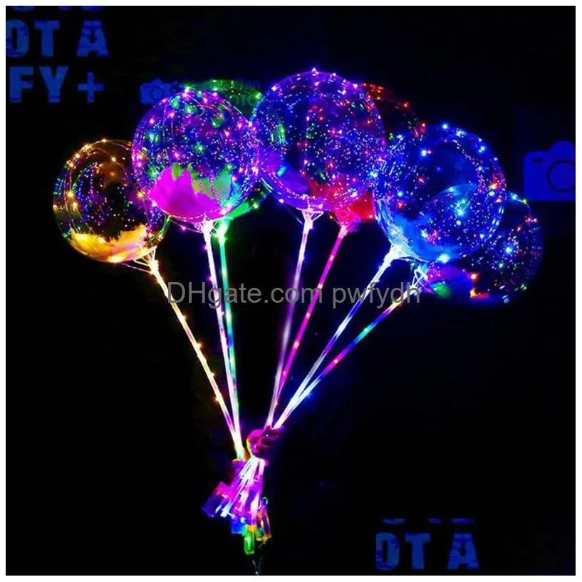 Party Decoration Led Flashing Balloon Transparent Luminous Lighting Bobo Ball Balloons With 70Cm Pole String Xmas Wedding Decoration Dhfa2