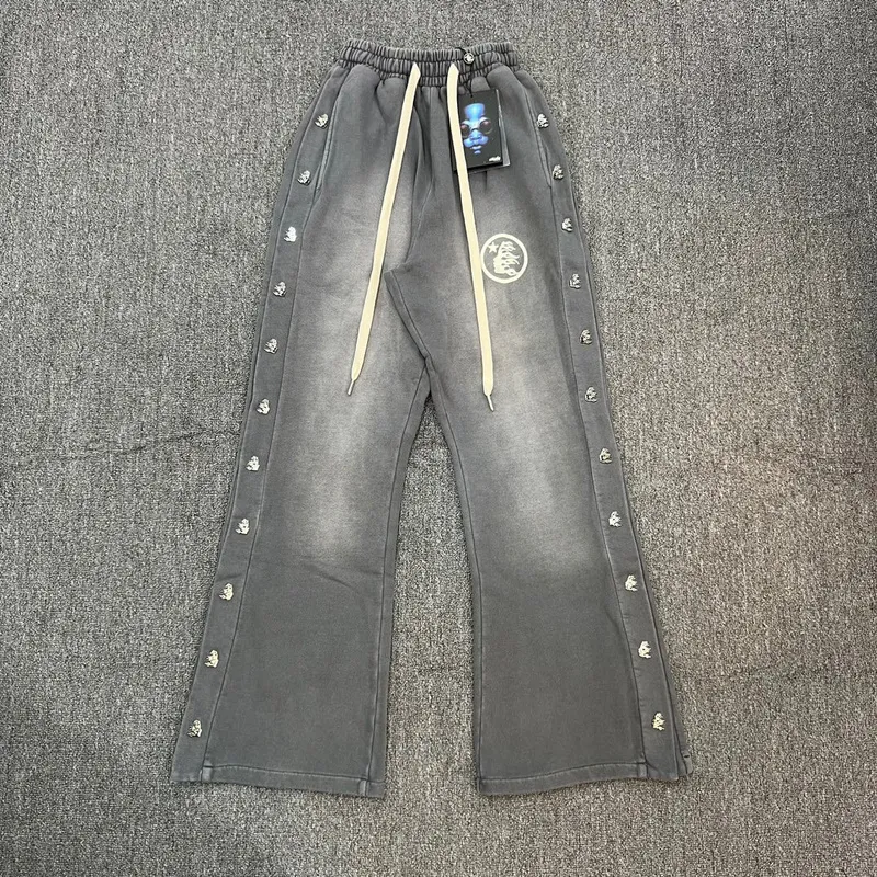 HellStar Pants Oversize Hiphop USA Wygodne umyte boczne spodnie dla mężczyzn dla mężczyzn Kobiety szerokie nogi Bell-Bottoms spodnie zimowe joggery 23fw 243