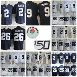 Penn State Nittany Football Jersey 26 Saquon Barkley 9 Trace McSorley 2 Marcus Allen 88 Mike Gesicki White Navy College Mens Football Shirts 150th Rose