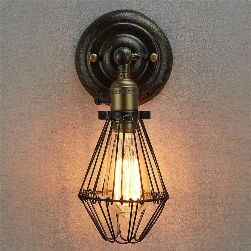 Wall Lamps Edison Vintage Chandeliers Rustic Wire Hanging Industrial Cage Light bedroom corridor295P